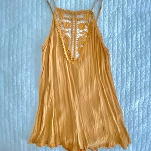 Crochet Boho Strappy Romper Mustard